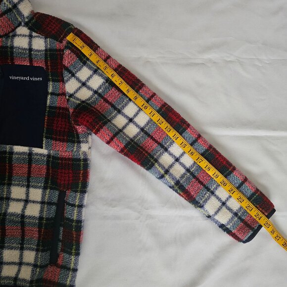Vineyard Vines Red/Navy Blue Plaid Sherpa Fleece Half Zip Pullover Sweater XS - Picture 12 of 13
